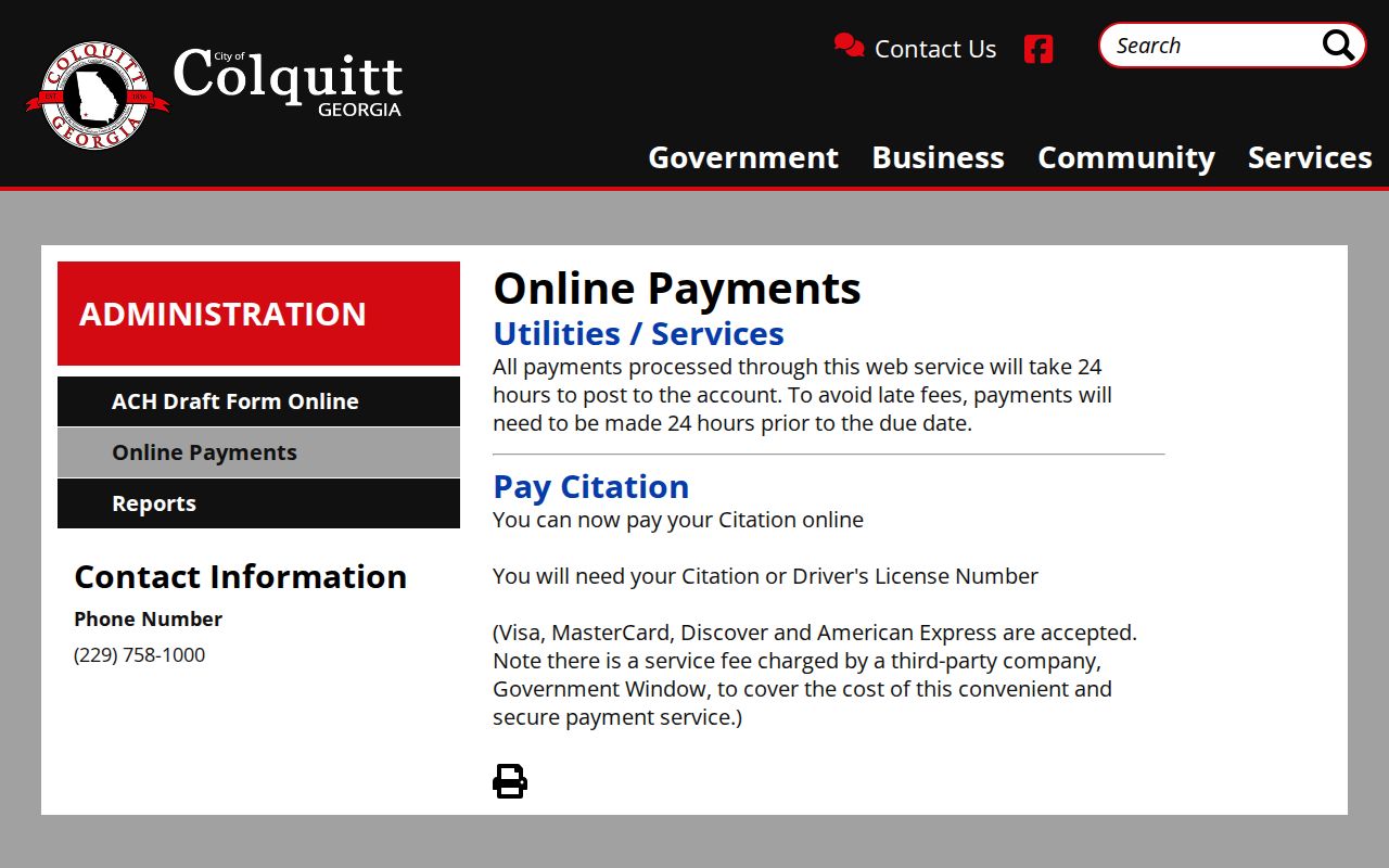 Miller County traffic warrant citation payment fields for Colquitt Municipal Court