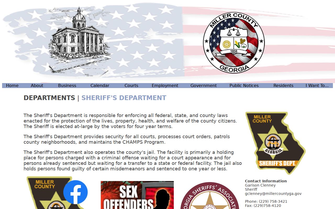 Miller County warrant records sheriff mission and contact